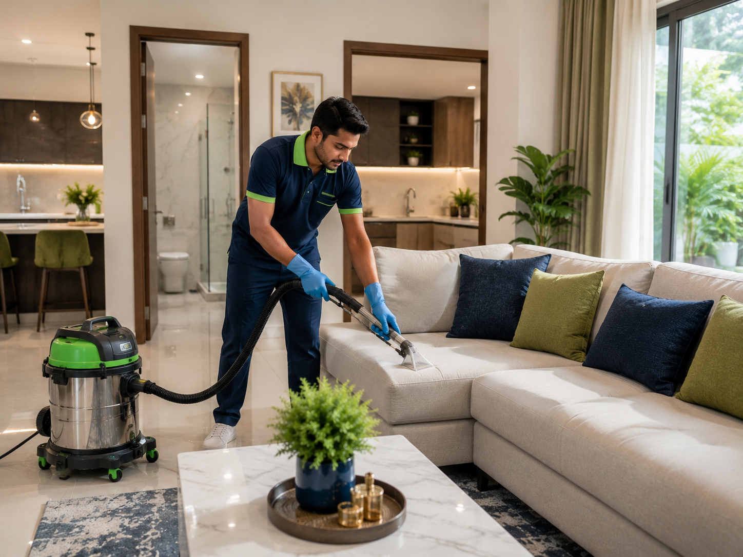 Professional deep cleaning team at work